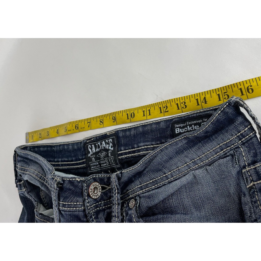 Distressed Salvage Buckle Men's Mayhem Straight Stretch Blue Jeans Size 31R x 28 - Picture 8 of 12